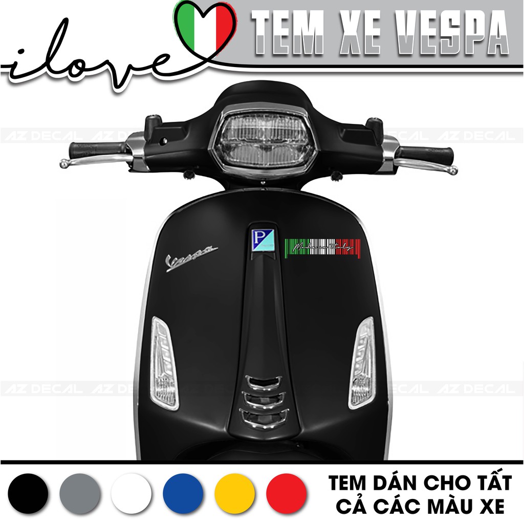 Tem Xe Vespa italia | VP08 | Tem Rời Xe Vespa Chất Liệu Decal PVC Cao Cấp, Dễ Dán