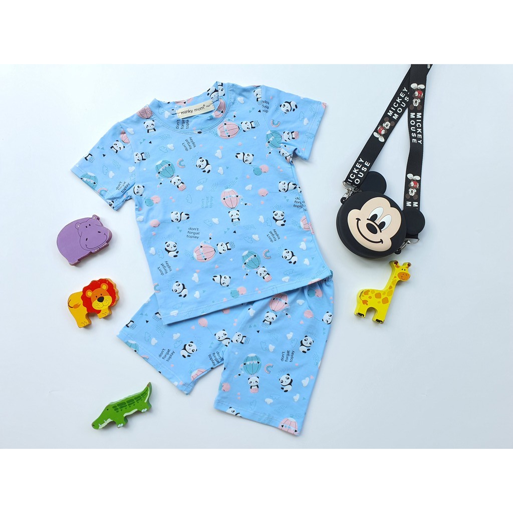 Bộ Cộc Tay Cotton 100% In Toàn Thân Hình Thú Dễ Thương Minky Mom Cho Bé TN-IN09