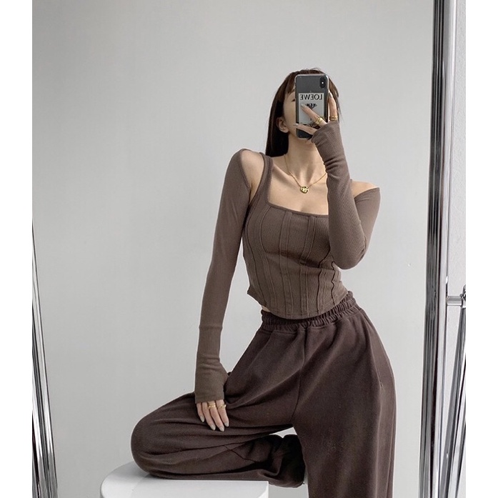 Set áo corset và áo cardigan lửng tay dài | BigBuy360 - bigbuy360.vn