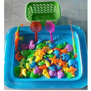 Đồ chơi bể phao nước câu cá cỡ lớn 40*55cm đủ bộ gồm bể hơi+cần câu+bơm+cá gắn nam châm