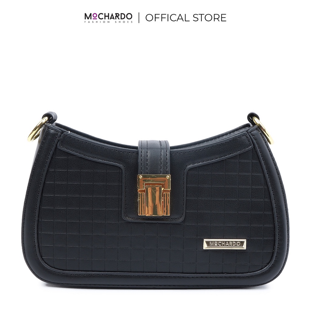 Túi xách nữ phối đeo vai phom đứng da vân khóa kéo dây cài PM-1 - Mochardo