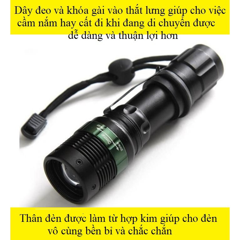 Bộ Đèn Pin Led Siêu Sáng HY-815 + Giá Đỡ Kẹp Trên Xe Đạp, Vỏ Bằng Hợp Kim Nhôm Siêu Bền, Có Thể Soi Ở Gần Hoặc Chiếu Xa