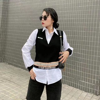 Áo len pha sơ mi trắng