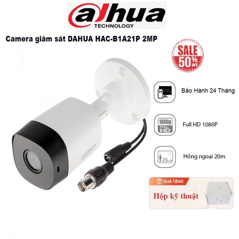 Camera Dahua HAC-B1A21P HDCVI 2MP, Chống Ngược Sáng Hình Ảnh Sắc Nét Chống Thấm Nước,Bảo Hành 12 Tháng