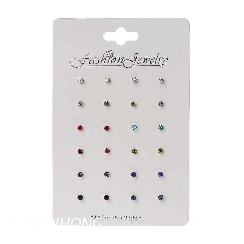 Set 12 cặp bông tai đính đá zircon màu cầu vồng xinh xắn cho bé