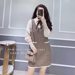 Set áo sơ mi kèm váy gile dạ