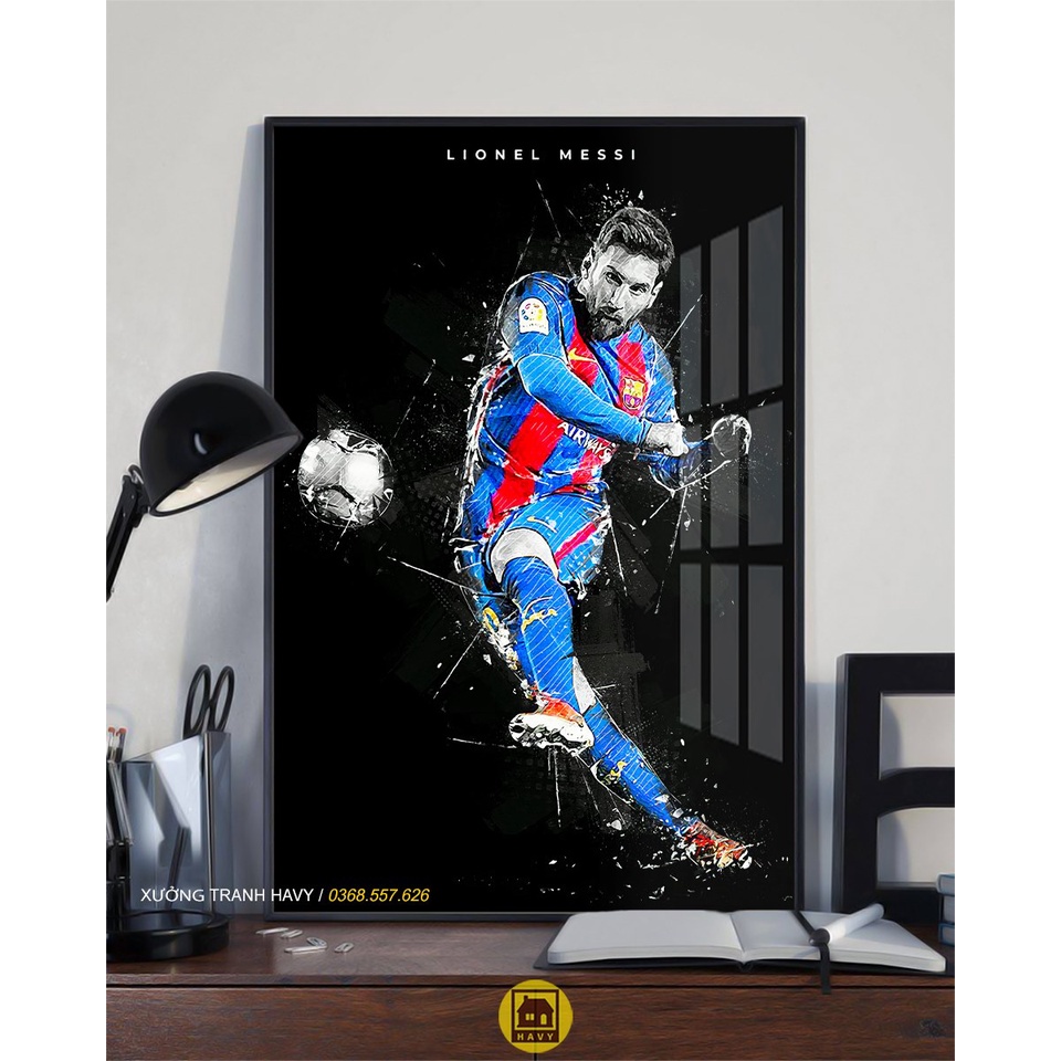 Tranh cầu thủ bóng đá Messi M10, chất liệu mica gương, có khung cao cấp, kích thước 30x40
