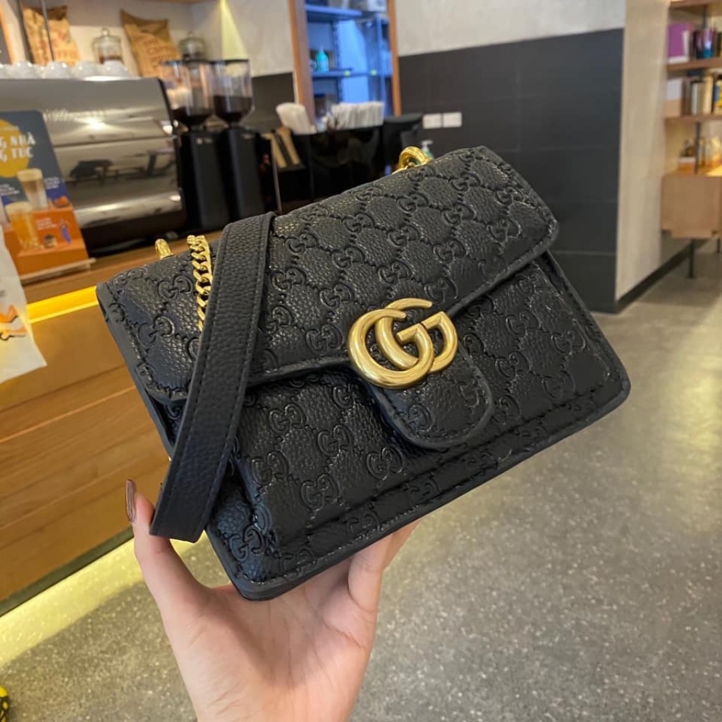 Túi xách nữ, túi đeo chéo GC02, hàng quảng châu, 3 ngăn khoá, size 20, màu đen