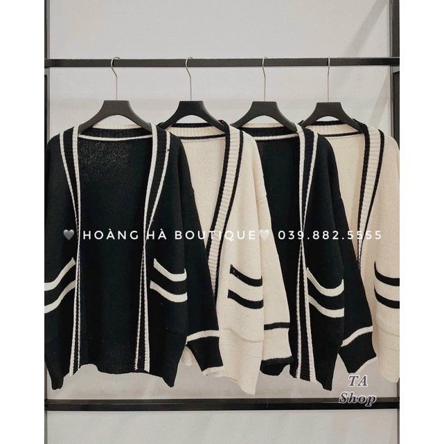 Áo Cadigan len nữ dáng dài viền dọc siêu đẹp