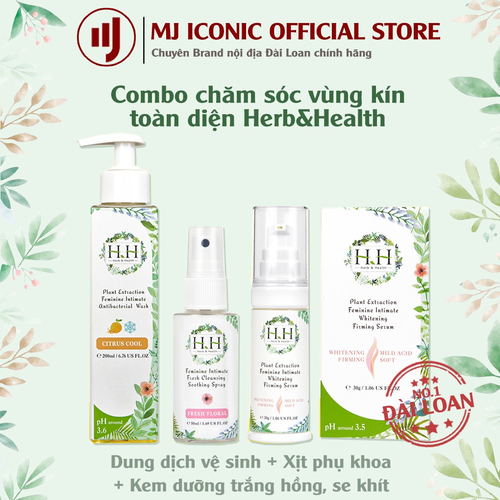 Bộ Sản Phẩm Chăm Sóc Vùng Kín HH Đài Loan - Dung Dịch Vệ Sinh 200ml + Kem Dưỡng Hồng Và Se Khít 50ml + Xịt Phụ Khoa 50m