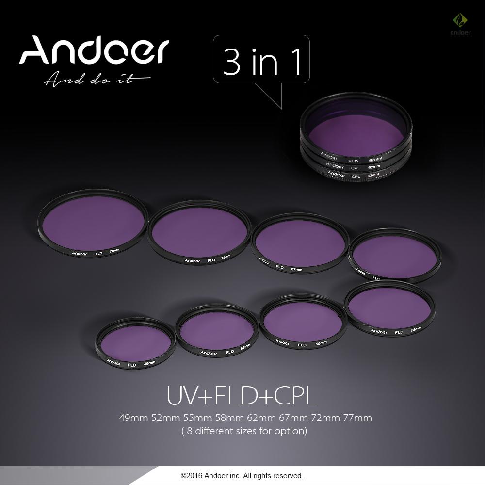 Hình ảnh Bộ Lọc 55mm Andoer (UV+CPL+FLD) + Túi Đựng Lens + Nắp Đậy Ống Kính + Khăn Lau Ống Kính #3