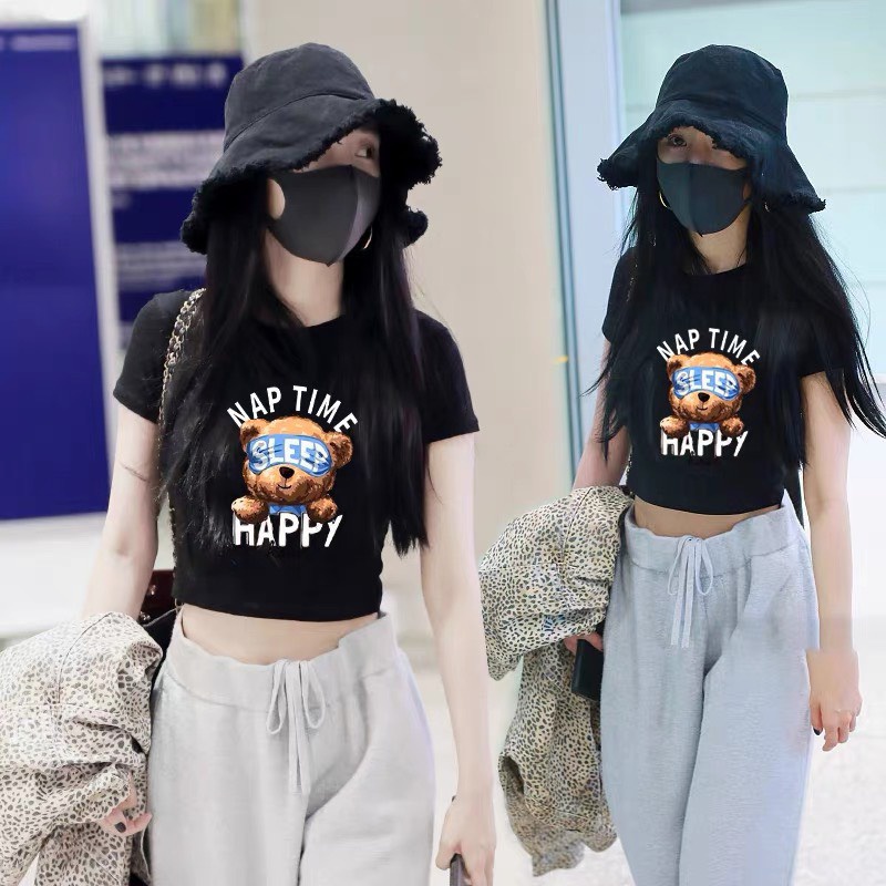 Áo thun croptop Gấu HAPPY