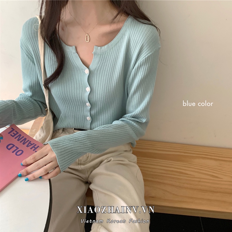Xiaozhainv Áo Khoác Cardigan Dệt Kim Tay Dài Dáng Rộng Phong Cách Hàn Quốc