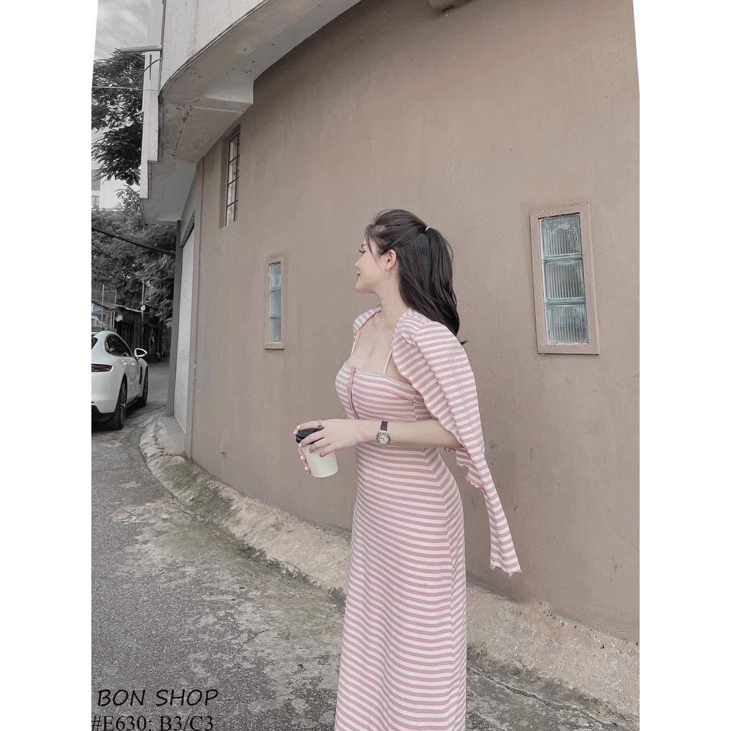 Đầm ôm body sọc  kèm áo khoác tay dài