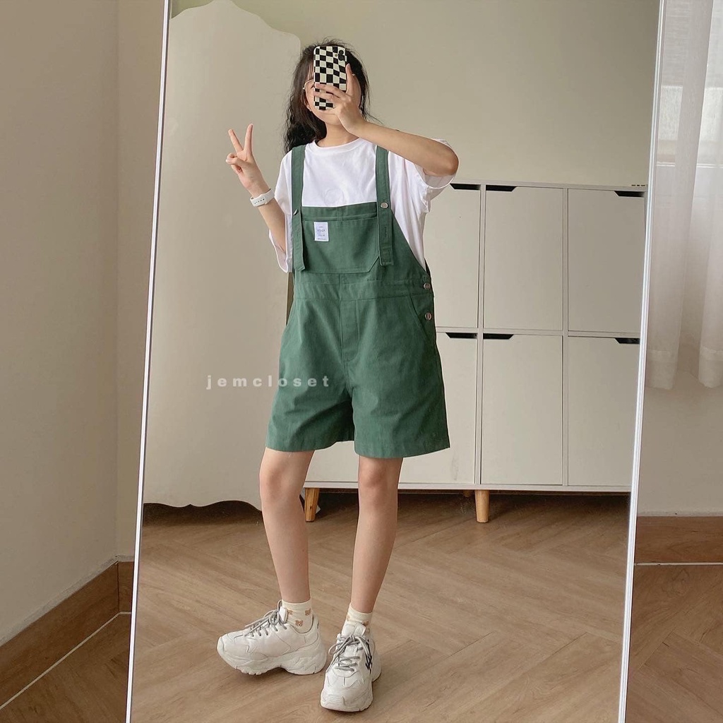 Yếm Quần Short JEMCLOSET Quần Yếm Form Rộng Kakis 2 Dây Thiết Kế Basic Dễ Phối Đồ Lên Cực Cute 7194