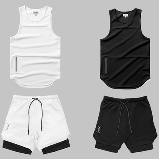 Bộ quần áo tập gym nam ASRV kết hợp quần tập gym nam 2 lớp và áo 3 lỗ thun lạnh