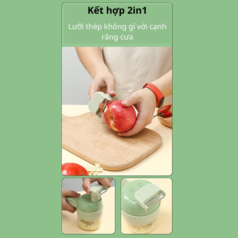 Máy xay tỏi ớt rau củ mini cầm tay đa năng, sử dụng pin sạc, cổng USB tiện lợi