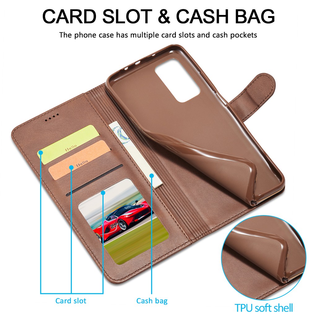Bao da điện thoại nắp lật dạng ví đựng thẻ cho Xiaomi Redmi Note 10 Pro 8 POCO X3 NFC F3 M3 K40 Pro
