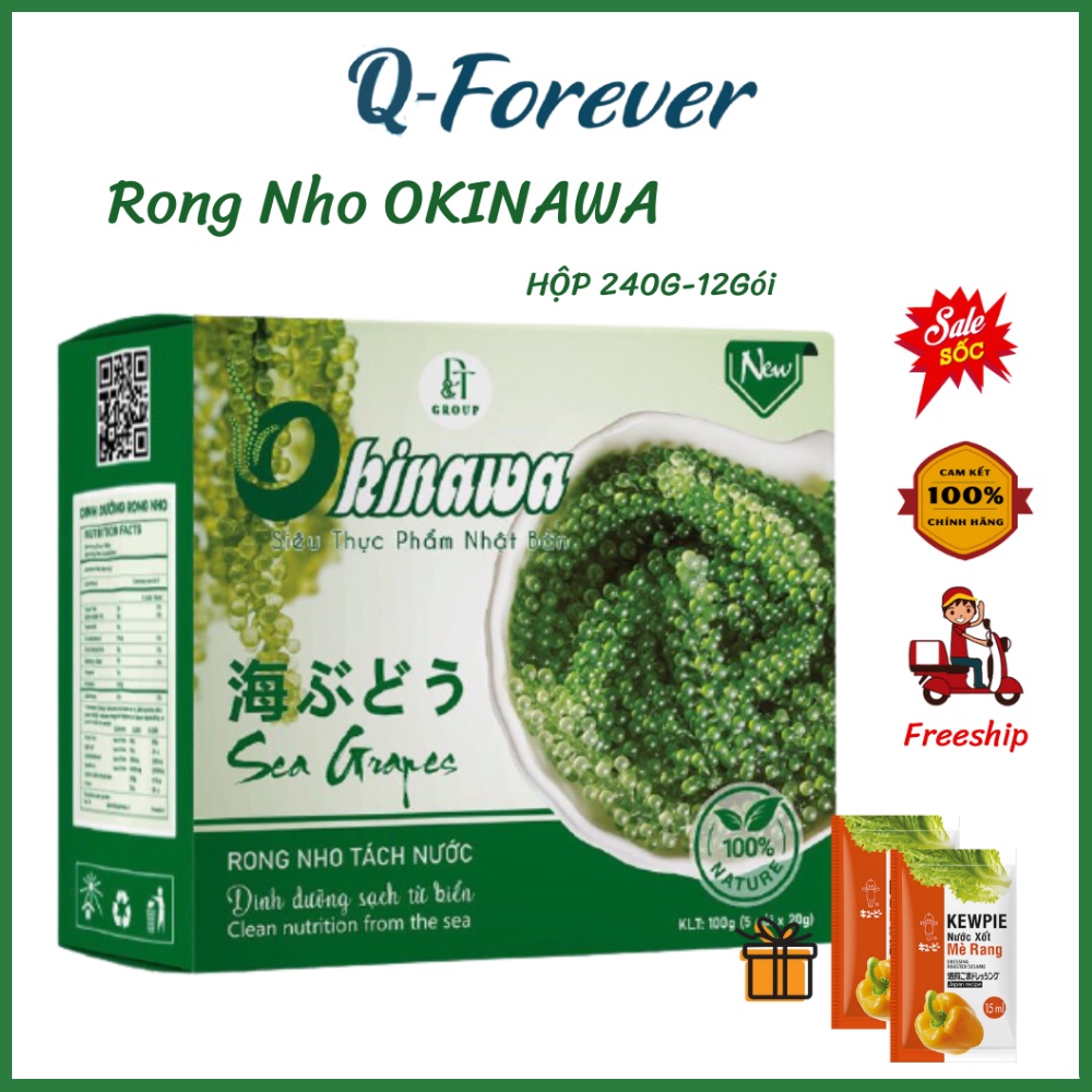 [Freeship+tặng sốt mè] Rong Nho tách nước OKINAWA  hộp lớn 240g ( 12 gói ).Q-FOREVER .Rong Ngon -giòn- Ko Tanh -Ko Mặn