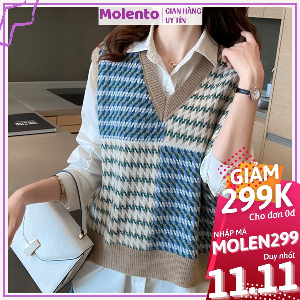 Áo Gile Len Nữ Ulzzang Hàn Quốc MOLENTO Áo Len Cổ V Dày Dặn, Mềm Mịn Cực Ấm Thời Trang Vintage - M68 | BigBuy360 - bigbuy360.vn