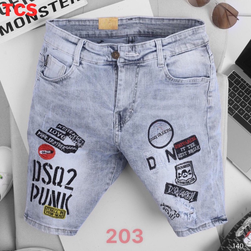 ❈quần short jean nam,quần ngố nam cao cấp TCS thêu chữ,phong cách hàn quốc 203