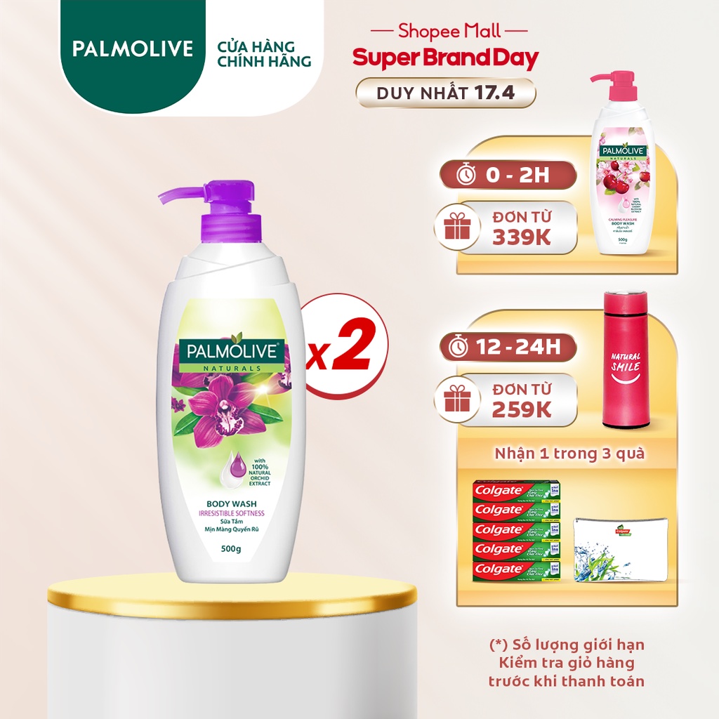 [Mã FMCGCOL giảm 8% đơn 250K] Bộ 2 chai sữa tắm Palmolive sảng khoái dịu êm 100% chiết xuất từ hoa anh đào 500g/chai