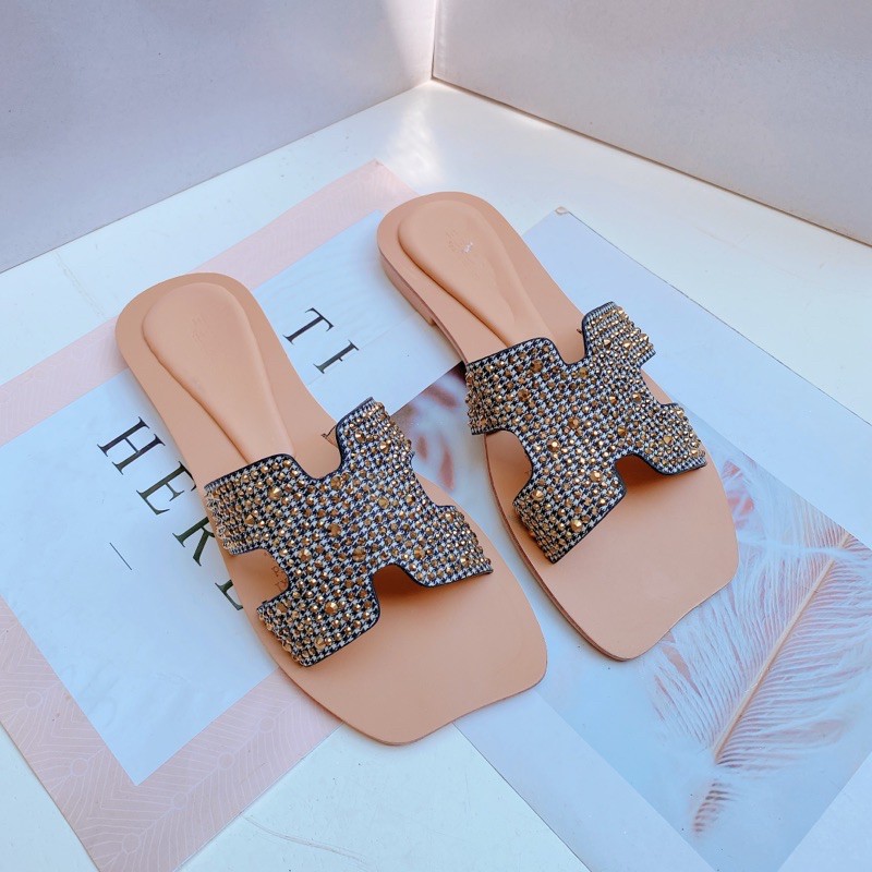 F2288-2 Dép lê nữ chữ H thời trang đính đá nhũ phong cách hàn quốc tiểu thư ulzzang đi biển siêu đẹp
