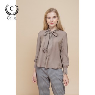 Áo sơ mi nữ Callia Bowi Brown cổ tròn tay dài (Nâu)