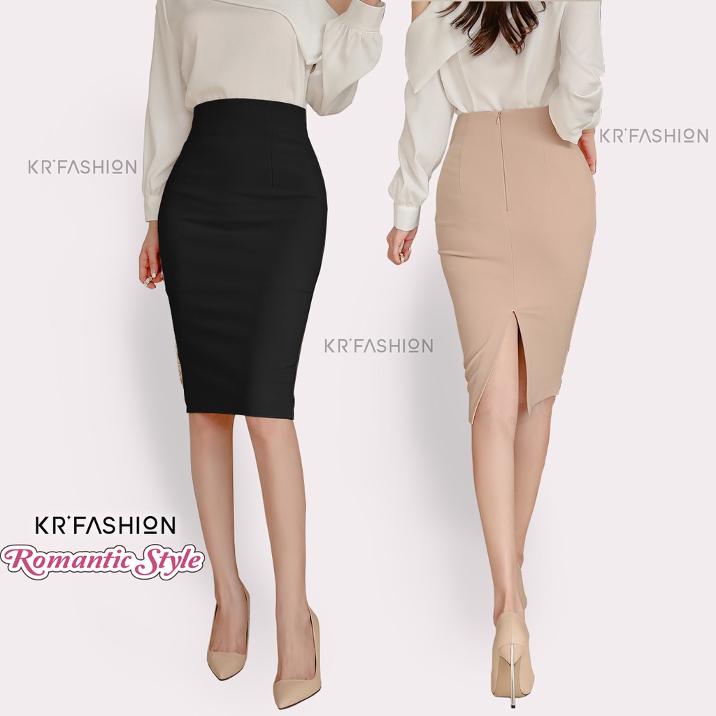 Chân váy bút chì công sở eo cao, xẻ V sau - SK230 KRfashion Vải Co Dãn tốt váy cao cấp công sở, dự tiệc