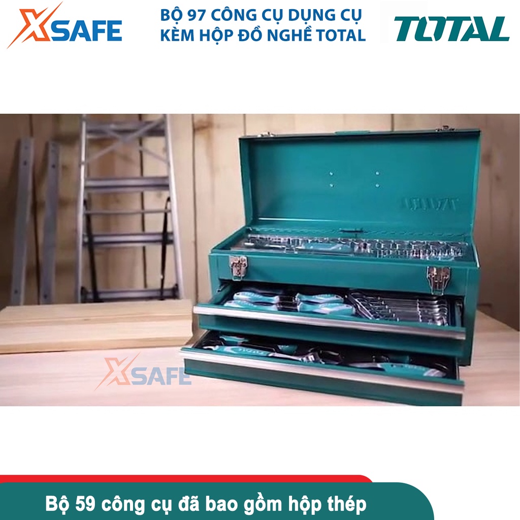 Thùng đựng đồ nghề khóa sắt TOTAL THPTCS70971, bộ 97 công cụ trong hộp đồ nghề bảo vệ, thao tác dễ dàng - chính hãng
