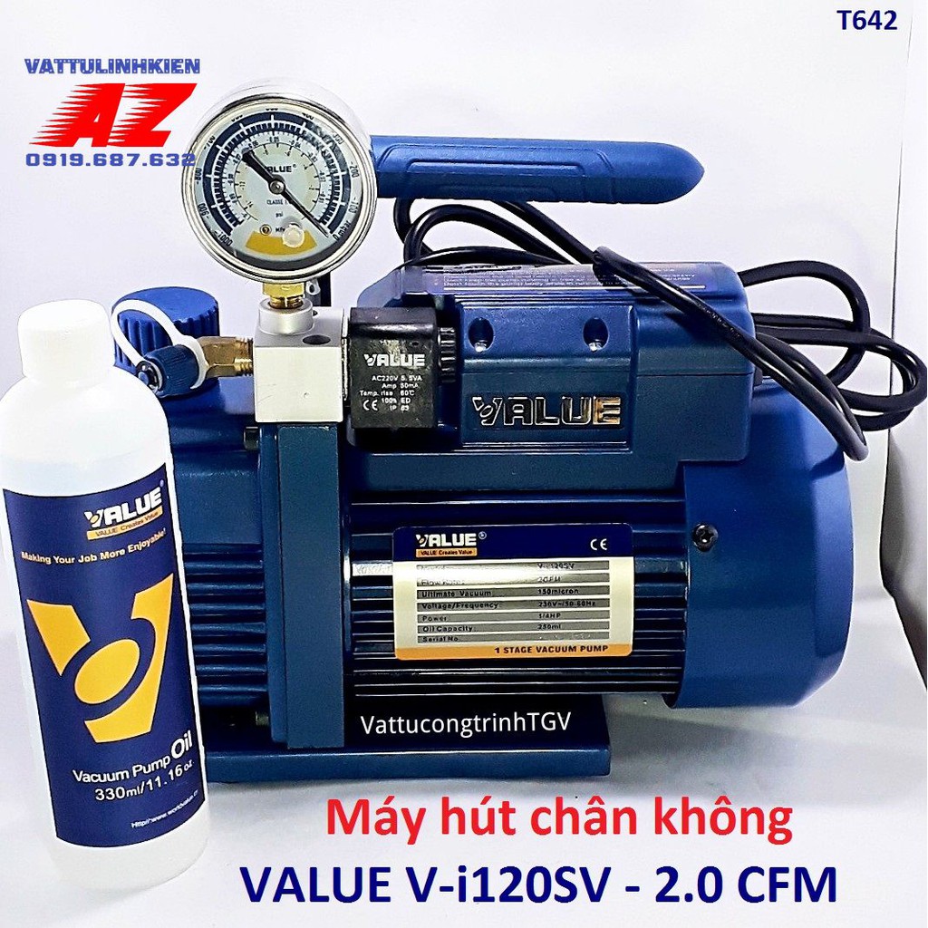 Máy hút chân không Value V-i120SV loại 2.0 CFM kèm đồng hồ hiển thị báo áp