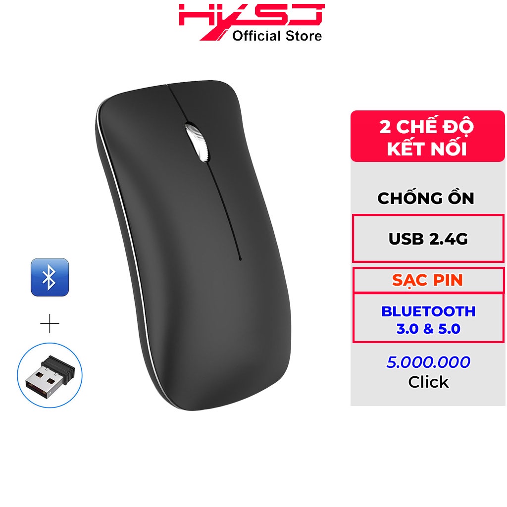 Chuột không dây bluetooth HXSJ T23 5.1 2.4GHz siêu mỏng tự sạc,ko tiếng ồn cho pc laptop, máy tính Bluetooth, tivi