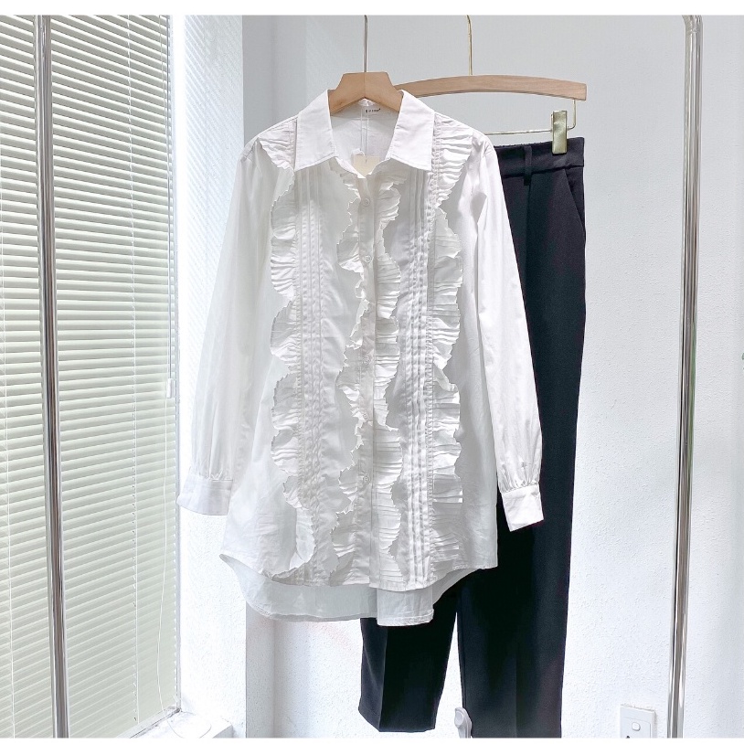 Áo sơ mi form dài viền bèo , The Peace