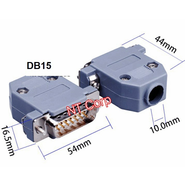Đầu giắc cắm 15 chân DB15 đực cái chân thẳng mạ vàng kèm vỏ nhựa