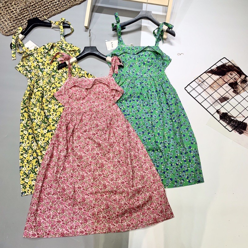 Váy hoa hai dây bo vun