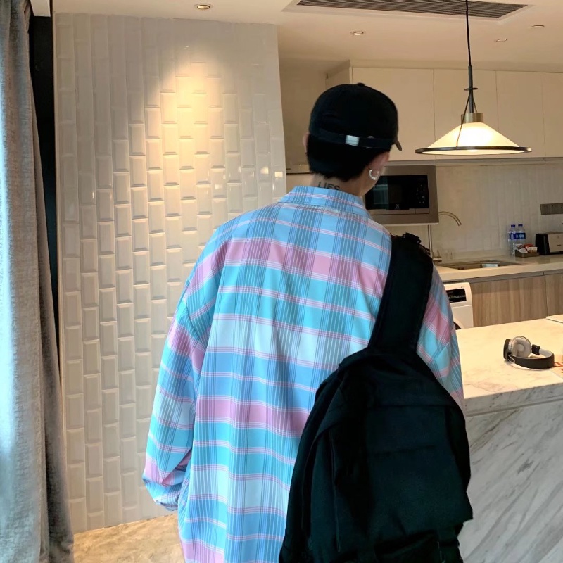 Áo khoác sơ mi caro tay dài phong cách Nhật Bản thời trang xuân thu cho nam 2021