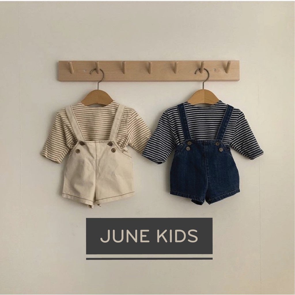 Set yếm jeans trẻ em thương Hiệu June Kids, chất liệu cotton xuất Hàn phù hợp bé trai/ bé gái (3 tháng- 4 tuổi)