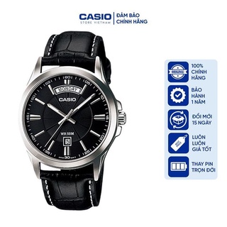 Đồng hồ nam casio mtp-1381l-1av, đồng hồ chính hãng, dây da đen mặt đen
