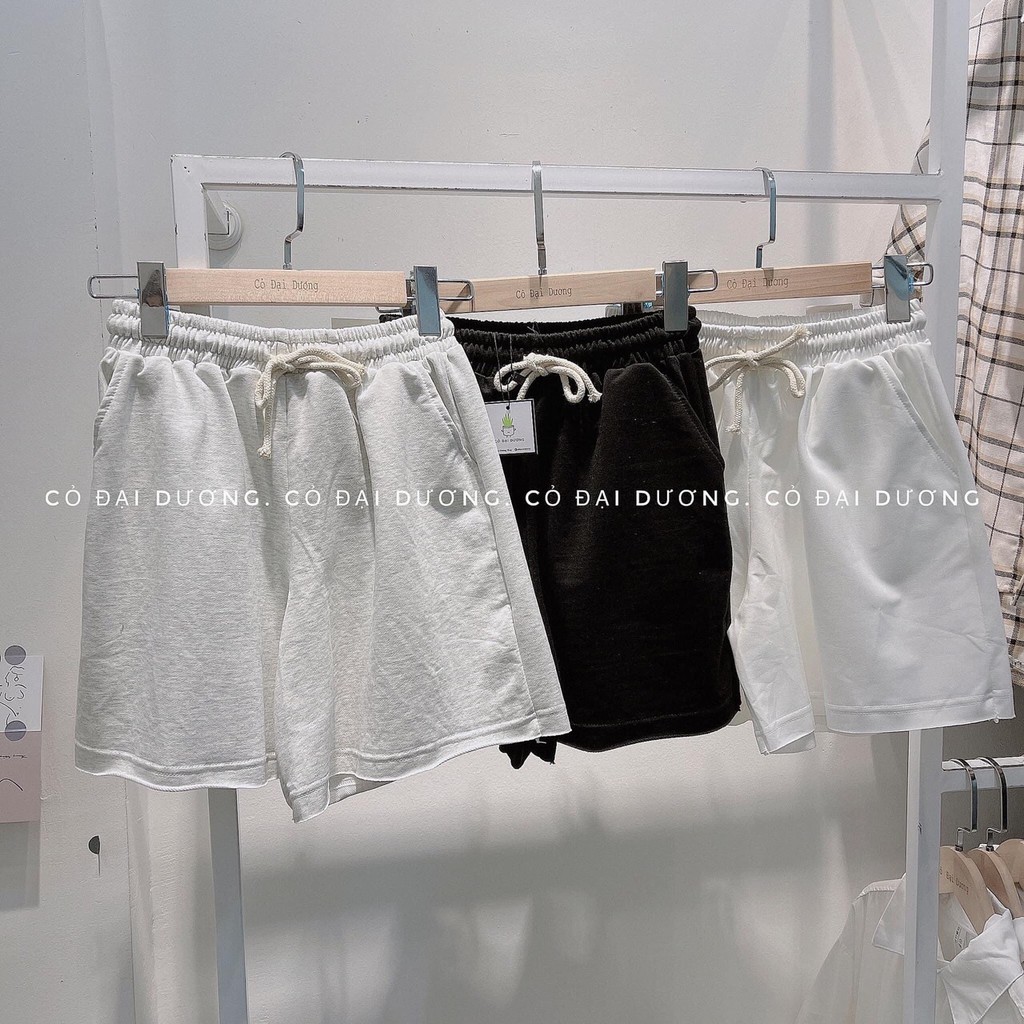 Quần đùi nữ da cá cạp chun ống rộng chất cotton thoáng mát có dây rút basic trơn mặc nhà Taosan, quan short/sooc nu