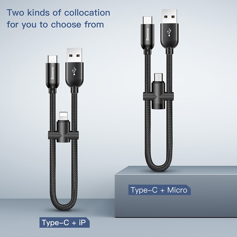 Cáp Sạc Nhanh Baseus U-Shaped Portable Dây Ngắn 23cm Cổng Type C Có Tích Hợp Thêm Cổng Lightning/ Micro USB 4.8