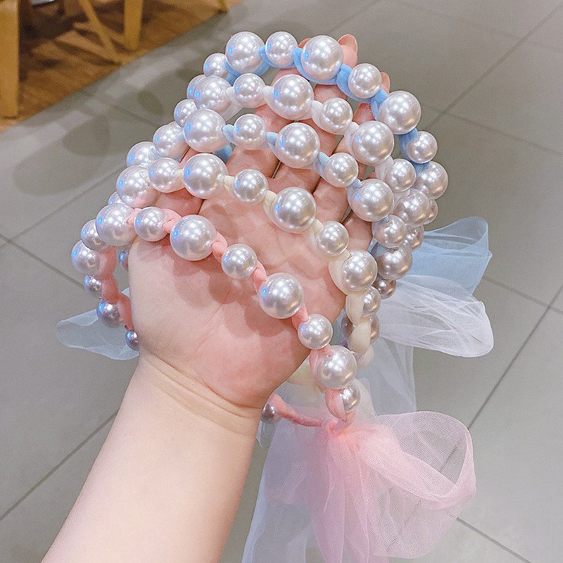 Băng Đô Cài Tóc Đính Hạt Giả Ngọc Trai Cho Bé Gái