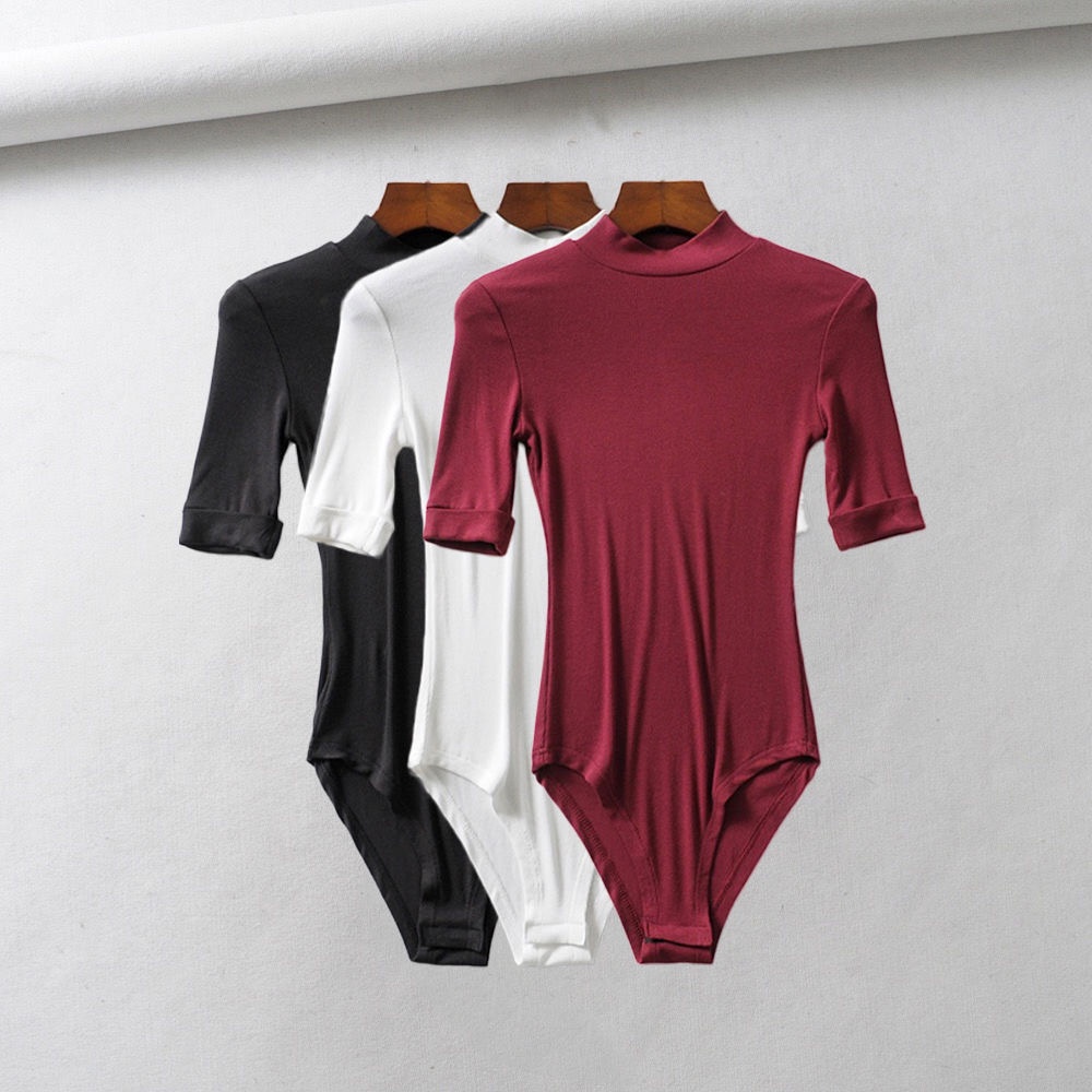 Áo liền quần tay dài cổ cao màu trơn dáng ôm phong cách quyến rũ cho nữ