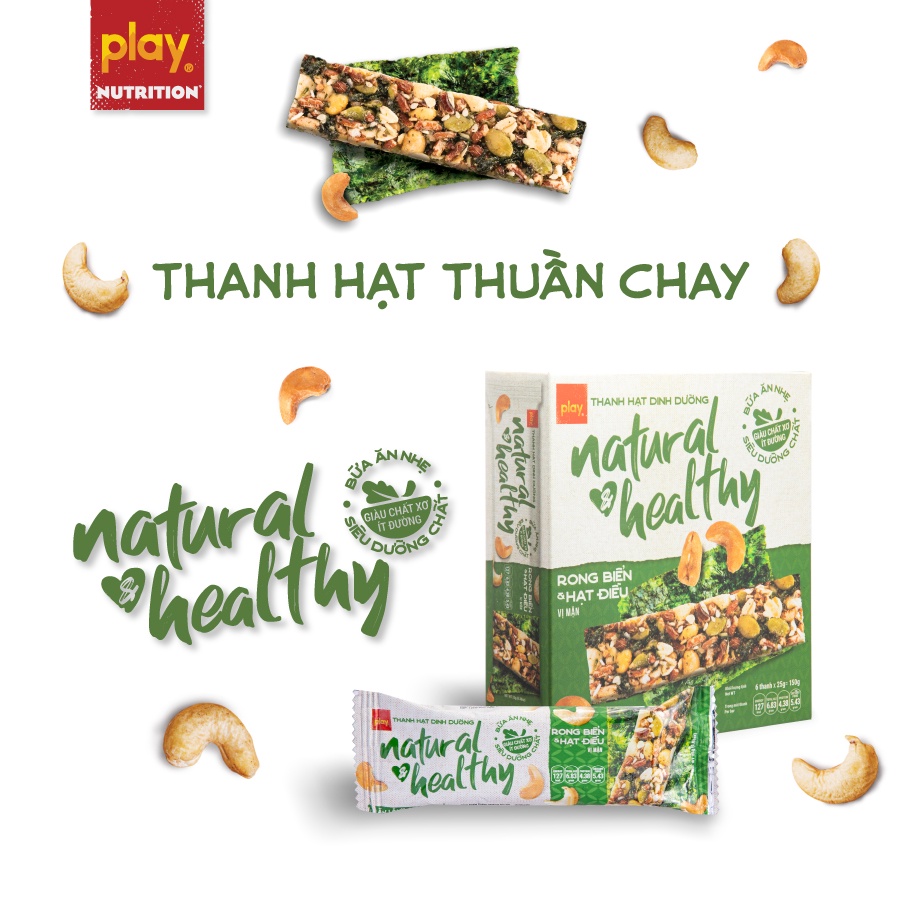 Thanh hạt thuần chay Natural &amp; Healthy - Bánh hạt dinh dưỡng phù hợp cho người ăn chay, ăn kiêng - Play Nutrition