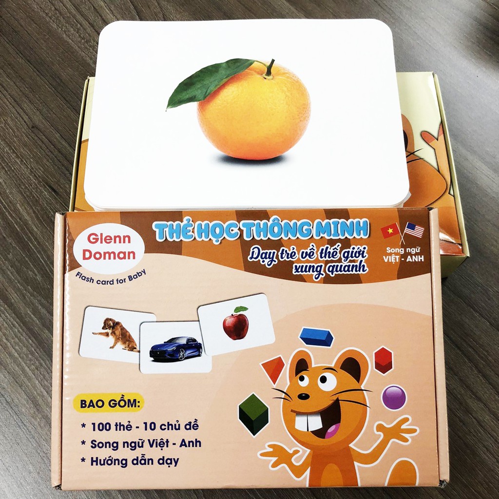 Thẻ học glenn doman chuẩn thông minh cho bé, loại to cứng, song ngữ, thẻ đọc, toán, thế giới xung quanh Mv0034