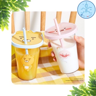 Ly uống nước có nắp đậy kèm ống hút kakao friends little bryan & littel apeach - daiso hàn quốc