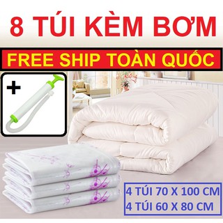 Bộ Túi Hút Chân Không Đa Năng. 8 Túi Kèm Bơm.Túi Bọc Chăn Màn, Quần Áo Tiện Lợi.
