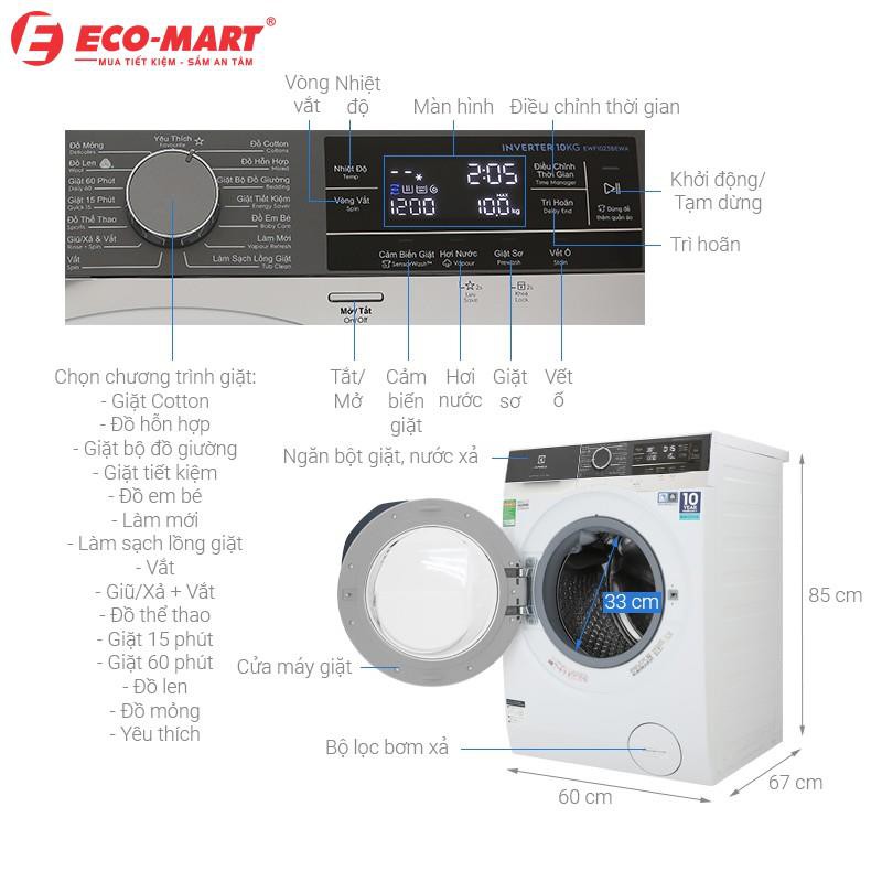Máy giặt Electrolux 10kg màu trắng EWF1023BEWA