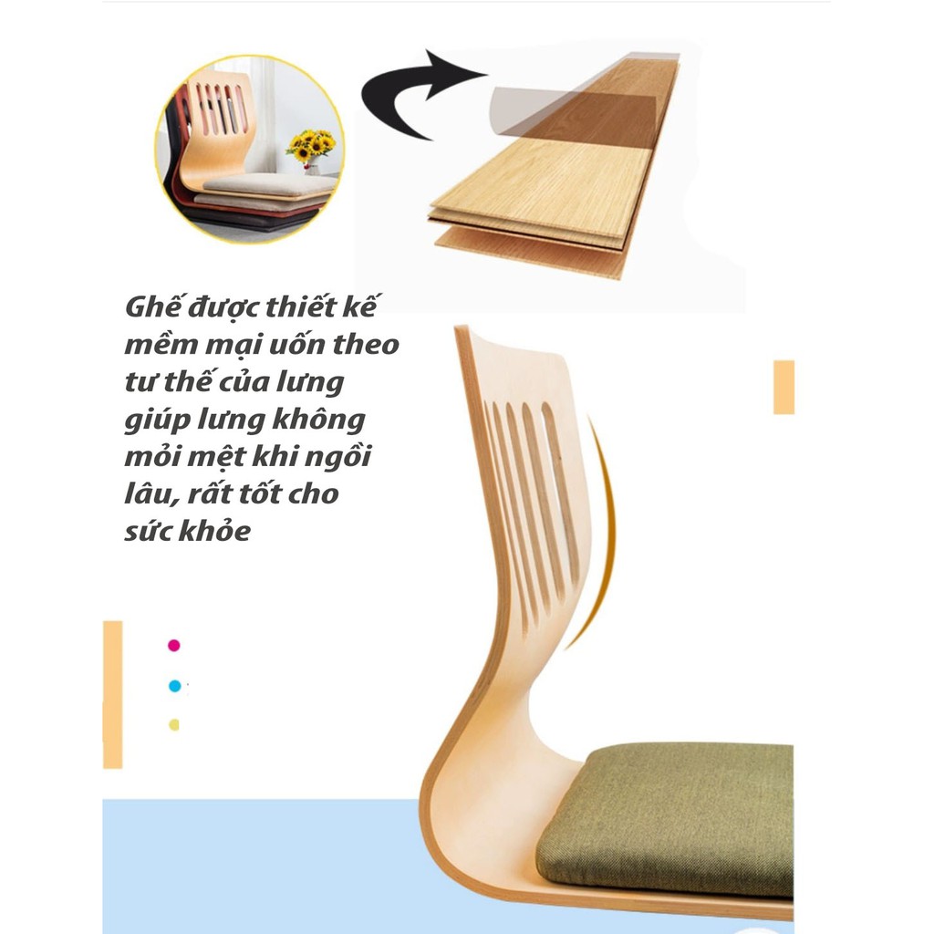 Ghế gỗ bệt bảo vệ cột sống kiểu Nhật đệm dày êm ái (gỗ vàng 2020)
