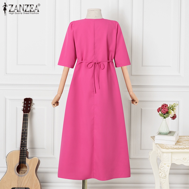 Đầm nữ Zanzea tay ngắn cổ chữ v thời trang phong cách Hàn Quốc