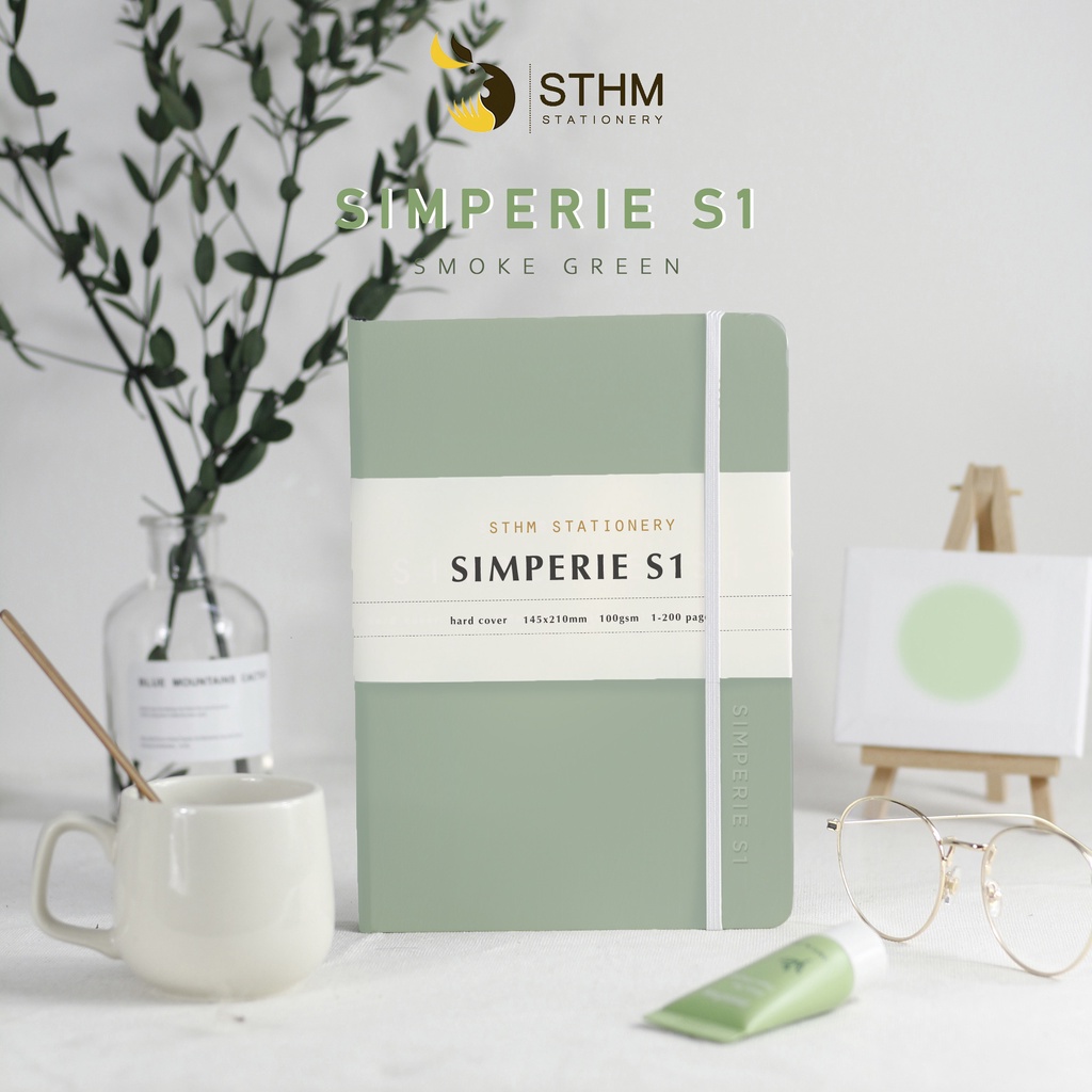 SIMPERIE S1 - Smoke Green - Sổ tay bìa cứng simili - Ruột đánh số trang - STHM stationery